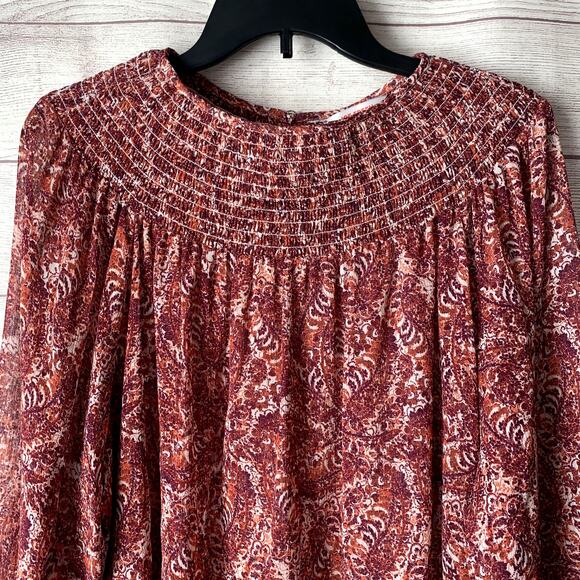 Joe Fresh Pink Paisley Blouse Long Sleeves Round Shirring Neckline Size XL - Picture 2 of 13